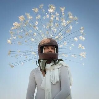 Nirvan and his amazing dandelion helmet, Burning Man costume