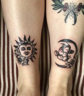 Traditional Sun and Moon Traditional sun tattoo, Bff tattoos