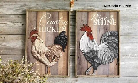 Chicken & Rooster Wall Decor: Set of 2 Rooster wall art,