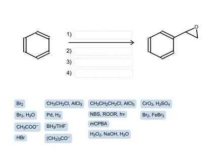 Solved 1) 2) 3) 4) CH3CH2CH2Cl NBS, ROOR, hv mCPBA H202, Che