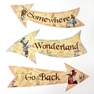 Vintage Alice in Wonderland Party Arrow signs / Mad Hatters 