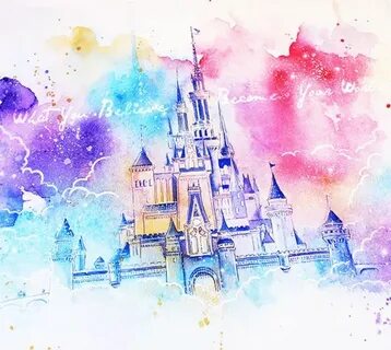 Dream castle watercolor painting by Kinko White Disney castl