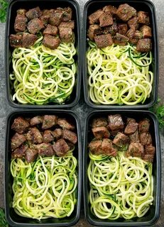 Garlic Butter Steak Bites with Zucchini Noodles Meal Prep