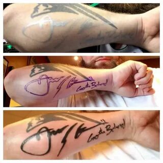 Julian Edelman signed some dudes tattoo at the Celtics game 