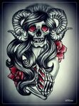 COME WITH ME tattoo flash skeleton by oldSkullLovebyMW.devia