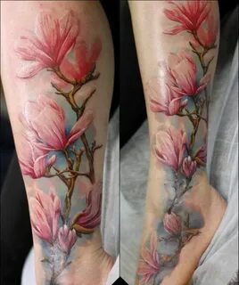 Pink Magnolia Flowers Tattoo On Leg Magnolia tattoo, Flower 