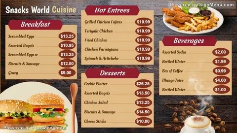 Signmenu : Digital menu board for snacks world for restauran