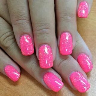 Neon pink nails, Pink paint, Pink sparkle nails