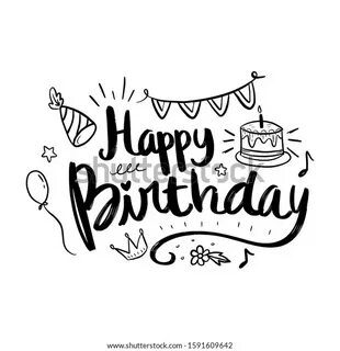 Stock vektor "Happy Birthday Typography Doodle Drawing Card"