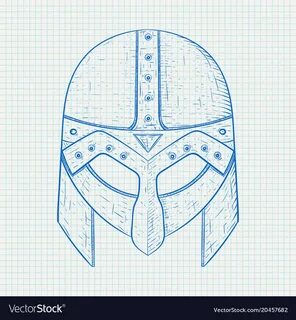 Viking helmet hand drawn sketch on lined paper Vector Image