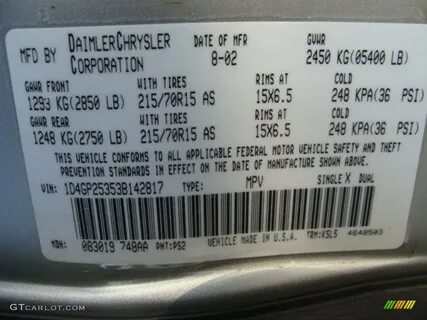 2003 Dodge Caravan SE Color Code Photos GTCarLot.com