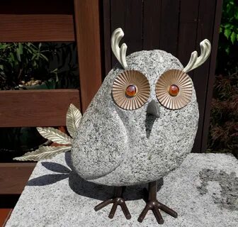 stone, metal owl sculpture Metal yard art, Owl yard art, Scr