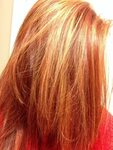 Copper hair with blonde highlight and red lowlights. Descrip