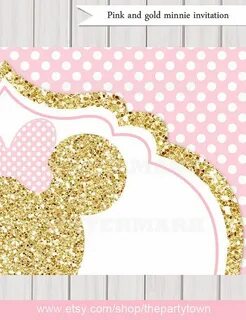 Pink and Gold Minnie Mouse Birthday Party Invitation, Editab