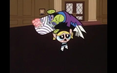 Bubbles carrying Mojo Jojo from the Powerpuff Girls episode,