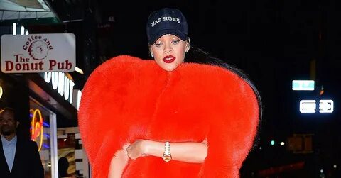 Rihanna Wears a Red Fur Jacket Out in N.Y.C. PEOPLE.com