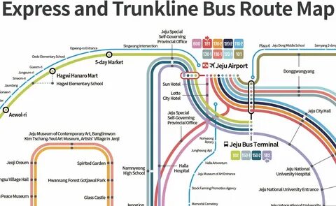 New Bus System Express and trunk lines map - Jeju Tourism Or
