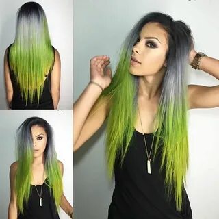 Black to Grey Green Colorful Ombre Indian Remy Clip In Hair 