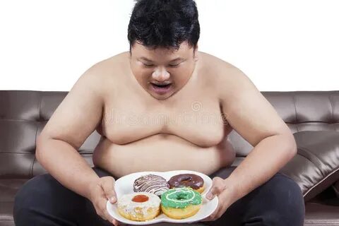 Cheerful Fat Man Eating Donuts 1 Stock Image - Image of chub
