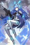 Safebooru - 1girl assault rifle blue hair breasts bullpup cl