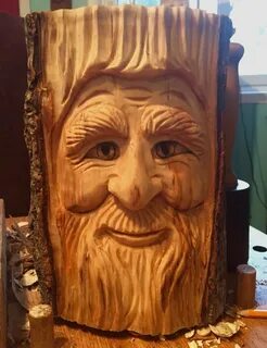 Woodspirit hand-carved by Elizabeth Brown, Liverpool, NS. Ch