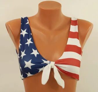 American flag bikini top/USA flag knotted bikini top/High ne