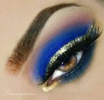 Blue/Gold Yellow eye makeup, Prom makeup for brown eyes, Gol