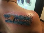 Watercolor tattoo of Argentine flag with daughters names Ban