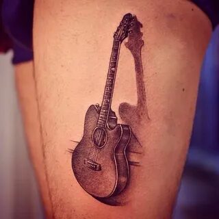 Guitar tattoo on the thigh. Desenhos de tatuagem de música, 