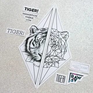 Dotwork geometric tiger matching tattoos for feet or forearm