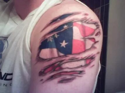 Ripped Skin American Flag Tattoo - Realistic Ripped Skin Tat