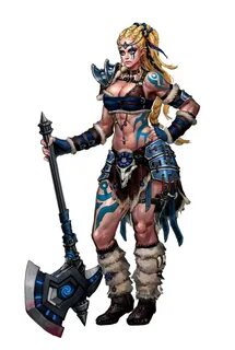 Female Human Barbarian with Greataxe - Pathfinder PFRPG DND 