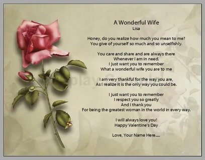A Wonderful Wife Poem Print - Happy Anniversary, Wedding, or