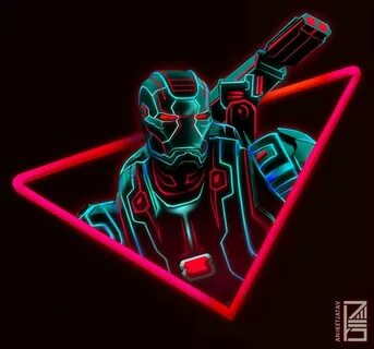 Neon War Machine (Fanmade by @Aniketjatav) Marvel, Vengadore