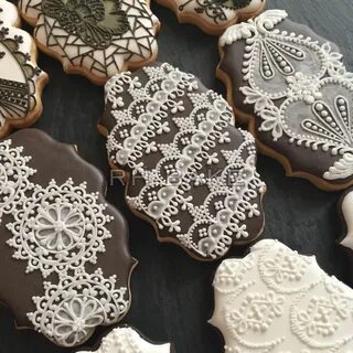 White-on-Brown lace cookies Lace cookies, Cookie decorating,