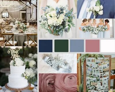 Dusty Blue, Navy, Sage, and Rose Wedding Colors #moodboard S