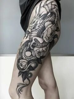 Ramón auf #ramon Dragon thigh tattoo, Dragon tattoo for wome