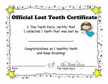 1st Lost Tooth Certificate and Letter Tooth Fairy Children E