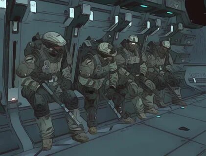 UNSC Marines Aboard a Pelican Transport. Halo armor, Halo re