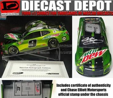 AUTOGRAPHED CHASE ELLIOTT 2018 MOUNTAIN DEW 1/24 SCALE RCCA 