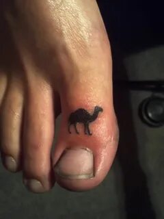 Silhouette Black Camel Tattoo On Toe