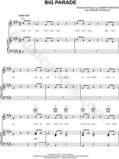 The Lumineers "Big Parade" Sheet Music in E Major (transposa
