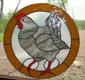 Barnyard Chicken Stained Glass Panel Stained glass ornaments