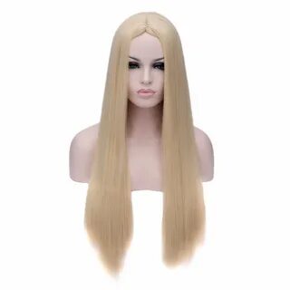 Pale Gold Blonde Long Straight Central Parting Cosplay Fancy