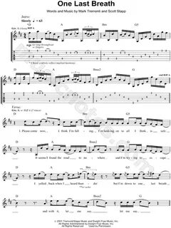 Creed "One Last Breath" Guitar Tab in D Major - Download & P