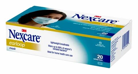 Nexcare Ear Loop Face Mask, 20/Pack, Ideal for Home Health C