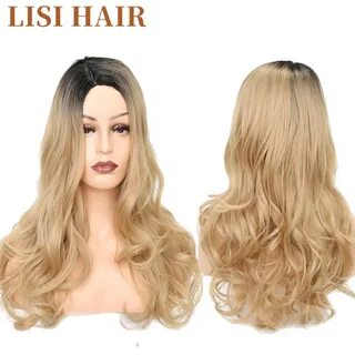 LISI HAIR 24Inchs Long Wavy Black Ombre Blonde Color Wigs Fo