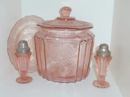 Vintage pink depression glass...Mayfair cookie jar and unk. 