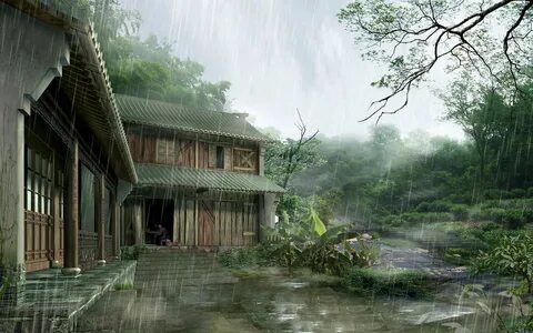 Скачать обои япония, дом, дождь, japan, house разрешение 128