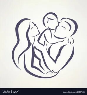 Happy family stylized symbol young parents and Vector Image 